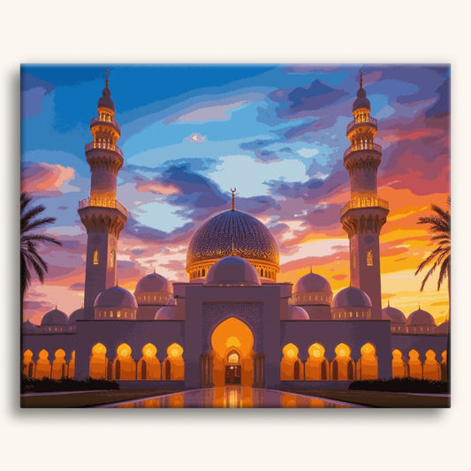 La majestueuse mosquée au coucher du soleil