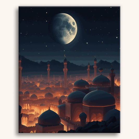 La ville de la mosquée au clair de lune